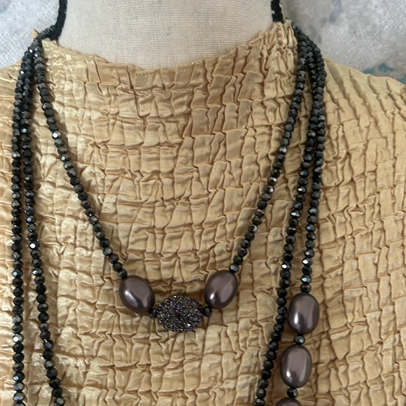 Heidi Daus Genuine Pearl and Hematite 3 Strand Necklece - Picture 2 of 13